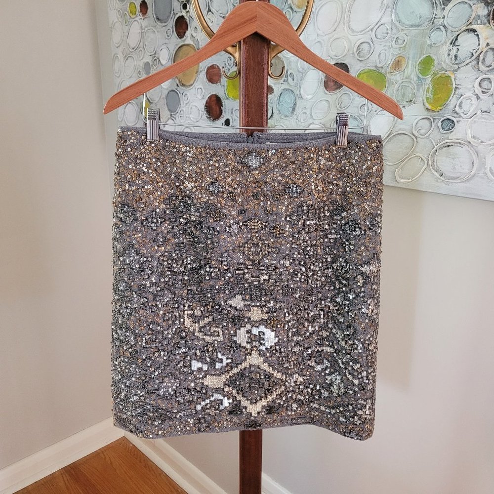 Moulinette Soeurs Anthropologie Grey Wool Blend Sequined Skirt US 6